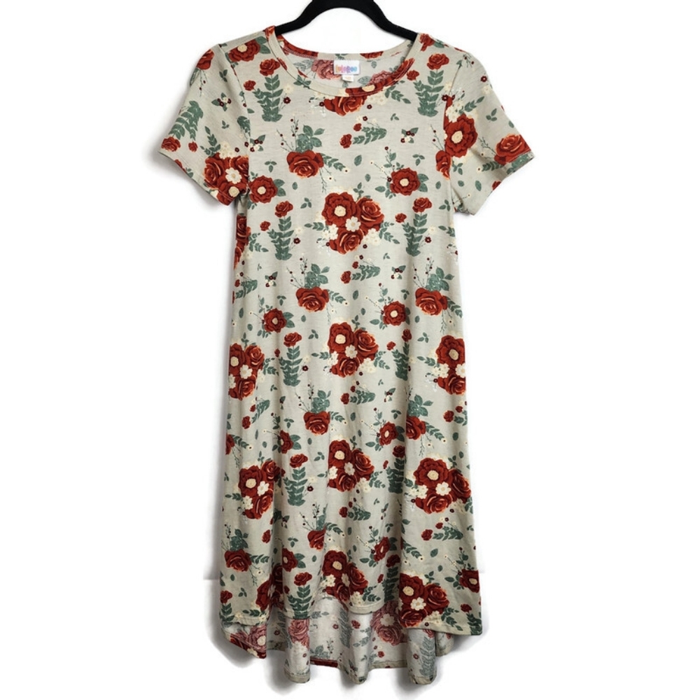 2/$15 EUC Lularoe XXS Grey Red Rose Floral Carly Dress